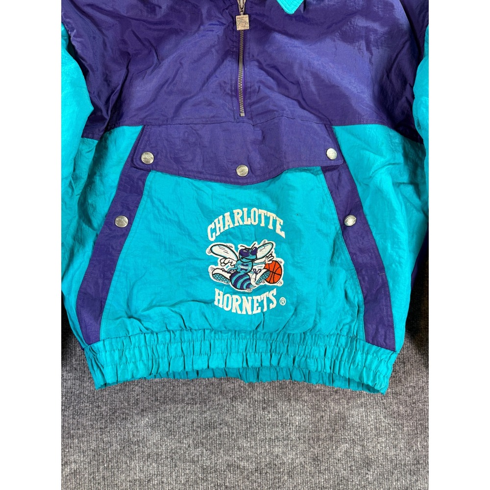 Vintage Nutmeg Charlotte Hornets 1/2 Zip Jacket Mens Large Teal Purple 90s NBA - Picture 2 of 16